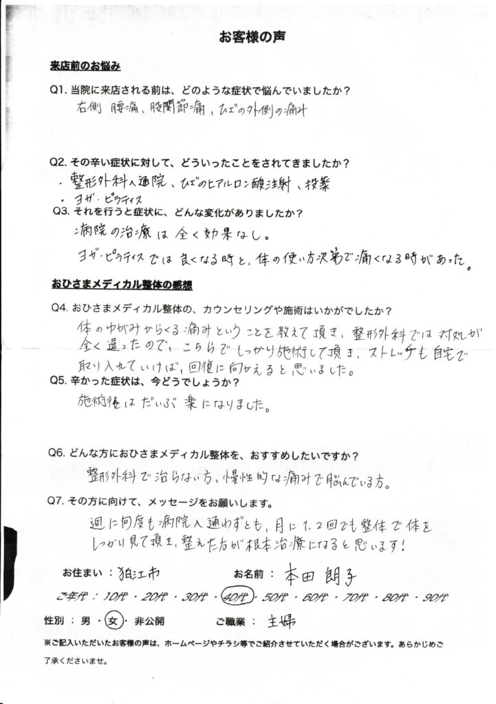 お客様の感想文